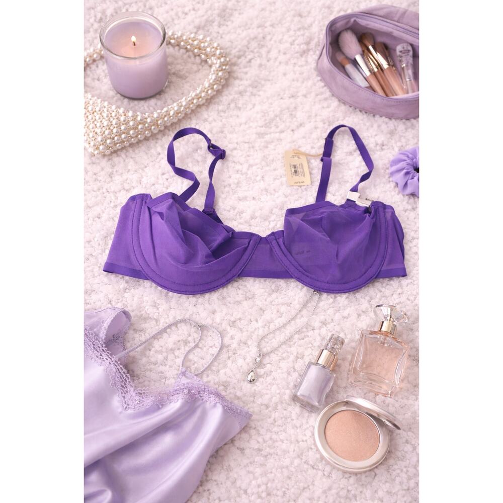 NWT Aerie Women's Smoothez Mesh Unlined Balconette Bra Purple Size 36D
